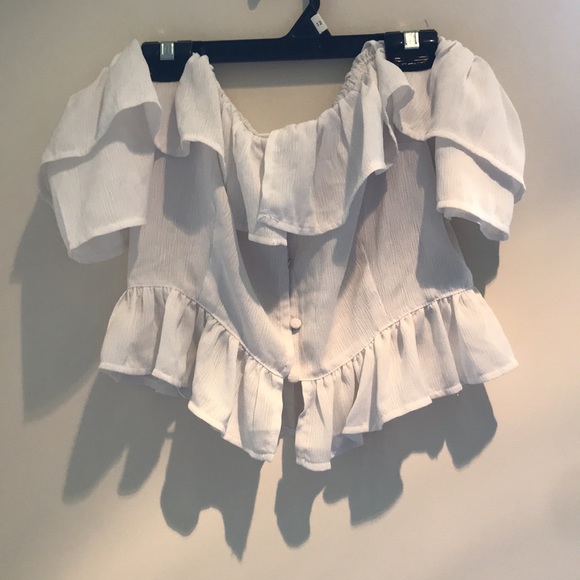 Off the shoulder cropped short sleeve blouse - Picture 2 of 6